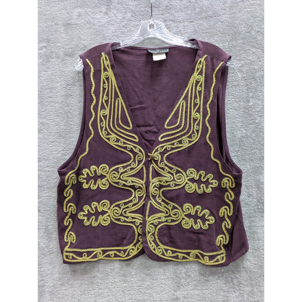 Vintage Vest Womens 16 Gold Soutache Embroidery Cropped Victorian‎ Goth Romantic